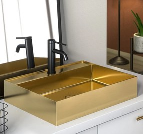 Fontana Maido mat zwart badkamermeubel 100cm met vierkante waskom mat goud