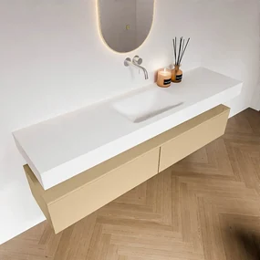 Zaro Alan badmeubel 180cm sand 2 lades met vrijhangende wastafel cloud midden zonder kraangat talc