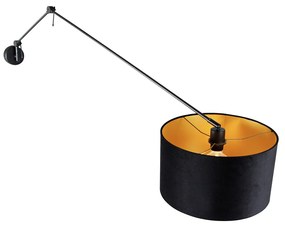 Wandlamp zwart met velours kap zwart 35 cm verstelbaar - Blitz