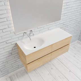 Zaro Sevilla Solid Surface badmeubel 120cm licht eiken zonder kraangat spoelbak links met 4 lades