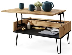 HAIRPIN S-90 EiK Artisan/Zwart Mat - MODERNE KOFFIETAFEL MET OPKLAPBARE TAFEL + OPBERGVAK + PLANK