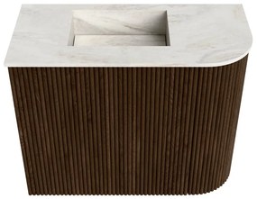 Mondiaz Joya DLux 50cm toiletmeubel ronding rechts walnut met wastafel faye links 1 kraangat ostra
