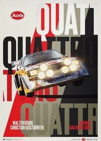 Kunstdruk AUDI QUATTRO S1 - LEAP - WALTER RÖHRL & CHRISTIAN GEISTDÖRFER - SAN REMO 1985, Automobilist