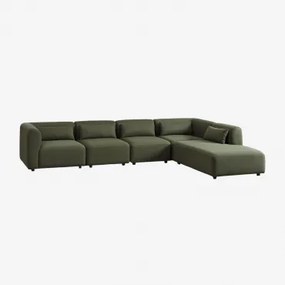 5-delige Modulaire Bank Met Rechter Chaise Longue Fogler Teddystof Saliegroen - Sklum
