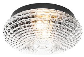 Klassieke plafondlamp zwart met smoke glas 30 cm IP44 - Nohmi