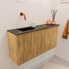 Mondiaz Joya DLux 90cm toiletmeubel ronding rechts oak met wastafel faye links zonder kraangat lava