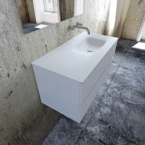 Zaro Valencia Solid Surface badmeubel 100cm mat wit zonder kraangat spoelbak rechts