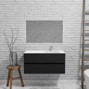 Zaro Sevilla Solid Surface badmeubel 100cm mat zwart 1 kraangat met 2 lades spoelbak rechts