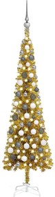 vidaXL Kerstboom met LED's en kerstballen smal 120 cm goudkleurig