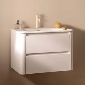 Egerton Houten Badkamermeubelset Met Geïntegreerde Wastafel Wit & Spiegelloze & Tapioca Beige ↑20 Cm Met Overloop Aftapventiel Orveta - Sklum