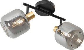 Plafondspot zwart met goud met smoke glas 2-lichts - Zuzanna