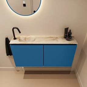 Mondiaz Ture DLux toiletmeubel 100cm jeans met wastafel frappe links met kraangat