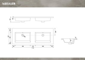 Brauer Solar Slim dubbele wastafel mineraalmarmer 120cm zonder kraangaten wit glans