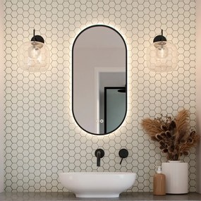 Hipp Design 13900 BL ovaal rechte spiegel 40x80cm met LED en spiegelverwarming zwart mat