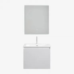 Macrae Houten Badkamermeubelset Met Geïntegreerde Wastafel Wit & Rechthoekige Led En Anticondens 60x70 Cm Riben & Wit ↑20 - Sklum