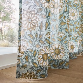 Katoenen glasgordijnen met blokprint en ringen, SHANDIRA
