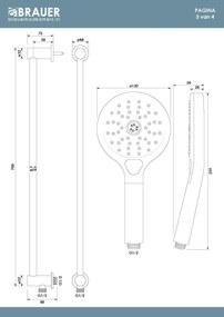 Brauer Stripe inbouw regendouche rond met 25cm hoofddouche, rond met gebogen muurarm, glijstang en 3 standen handdouche set 47 chroom