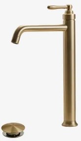 Alejandra Messing Wastafelkraan Set En Click-clack Orveta Wastafelafvoerplug ↑35 Cm & Klep Zonder Overloop & Geborsteld Goud - Sklum