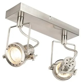Industriële Spot / Opbouwspot / Plafondspot staal 2-lichts draai- en kantelbaar - Suplux Industriele / Industrie / Industrial, Modern GU10 Binnenverlichting Lamp