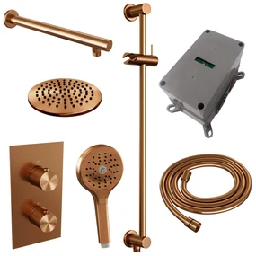 Brauer Copper Carving complete inbouw regendouche set 43 met 20cm douchekop, rechte muurarm, 3 standen handdouche en glijstang geborsteld koper PVD