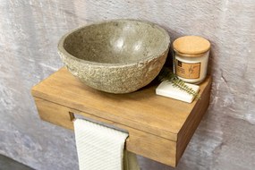Saniclear Seba fontein met bruin eiken plank en rivierstenen waskom voor in het toilet
