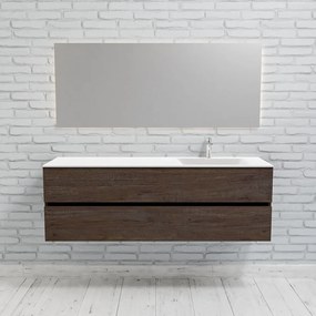 Zaro Valencia Solid Surface badmeubel 150cm donker eiken 1 kraangat spoelbak rechts met 2 lades