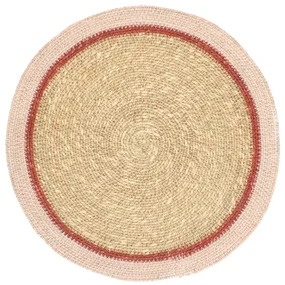 Placemat naturel, zeegras, roze rand,Ø38 cm