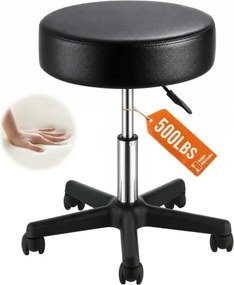 VEVOR Rolkruk met wielen, draagvermogen 181 kg, in hoogte verstelbaar, kruk met extra dik zitkussen, draaikruk voor salon, bar, thuis, op kantoor, medisch, massage, zwart