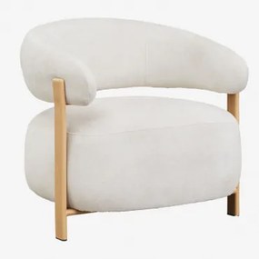 Set Van 2 Jolie Chenille Stoffen Fauteuils Bruin – Natuurlijk Hout & Stof Chenille Beige – Crème - Sklum