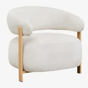 Set Van 2 Jolie Chenille Stoffen Fauteuils Bruin – Natuurlijk Hout & Stof Chenille Beige – Crème - Sklum
