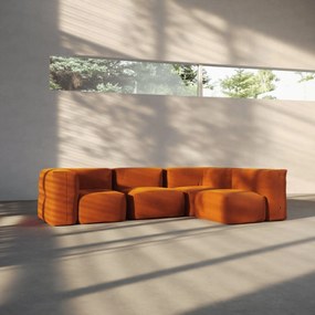 Soft Zitzak Indoor 4 Seater Hoekbank - Orange Jaquard