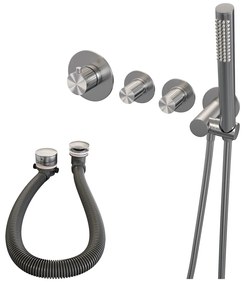 Brauer Stripe inbouw badkraan met badvulcombinatie en staafhanddouche RVS geborsteld PVD