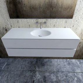 Zaro Sevilla Solid Surface badmeubel 150cm mat wit zonder kraangat spoelbak midden