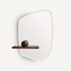 Asymmetrische spiegel met notenhouten plank, hoogte 88,7 cm, NELLA