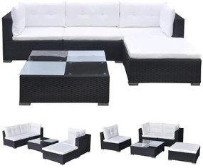 vidaXL 5-delige Loungeset met kussens poly rattan zwart