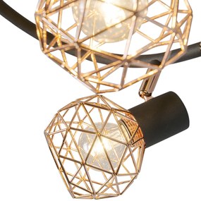 Moderne spot zwart met koper 3-lichts - Mesh