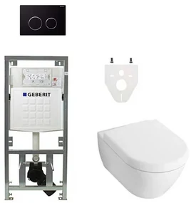 Villeroy Boch Subway 2.0 DirectFlush Toiletset - geberit reservoir - softclose - bedieningsplaat sigma20 - zwart 0701131/0124060/ga26028/sw53746/
