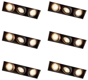 Set van 6 Inbouwspot zwart draai- en kantelbaar trimless 3-lichts - Oneon GU10 Binnenverlichting Lamp