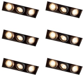 Set van 6 Inbouwspot zwart draai- en kantelbaar trimless 3-lichts - Oneon