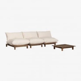 Woonkamerset Met 3-delige Modulaire Verstelbare Bank En Salontafel Van Acaciahout Brina Beige – Crème - Sklum