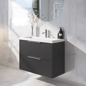 Saqu Lima ondiep badmeubel incl. glans witte wastafel 80x40x64cm zijdeglans zwart – rvs greep