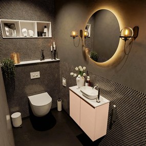 Mondiaz Fowy toiletmeubel 60cm rosee met witte waskom rechts en kraangat