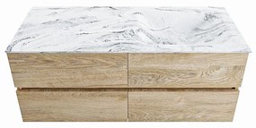 Mondiaz Vica DLux badmeubel 120cm washed oak 4 lades met wastafel glace rechts zonder kraangat