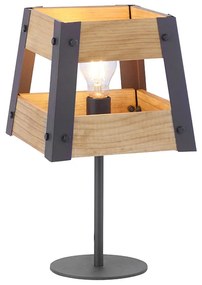 Industriële tafellamp zwart met hout - Krati Landelijk, Industriele / Industrie / Industrial E27 vierkant Binnenverlichting Lamp