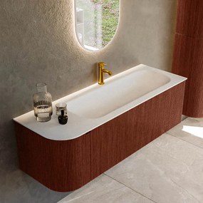 Mondiaz Kurve 135cm badmeubel ronding links ruby met 1 lade en deur en wastafel big medium kraangat rechts
