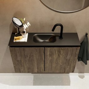 Mondiaz Ture 80cm toiletmeubel dark brown met wastafel urban midden 1 kraangat