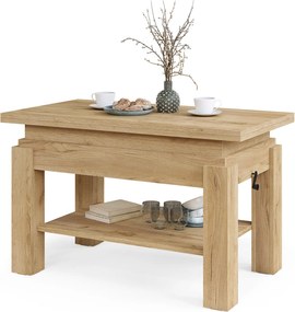 BRAVO goud eiken – uitschuifbare en in hoogte verstelbare salontafel, tafel met plank