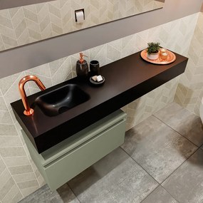 Mondiaz Andor toiletmeubel 60cm army met zwarte wastafel 120cm links met kraangat