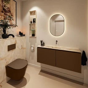 Mondiaz Ture DLux toiletmeubel 120cm rust met wastafel frappe midden zonder kraangat