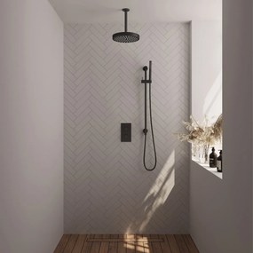Brauer Stripe inbouw regendouche met 25cm hoofddouche, met plafondarm, glijstang en staafhanddouche set 21 zwart mat